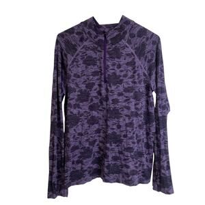 Athleta Momentum Long Sleeve Top Womenx XL Purple Zip Floral Run Jog Gym Workout